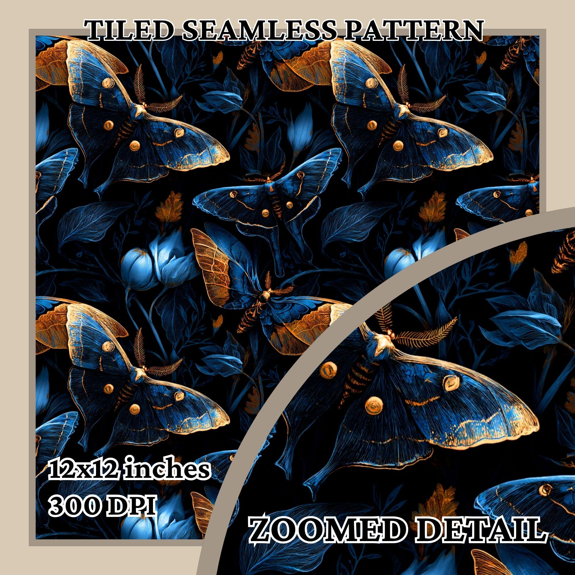 Blue Moth Seamless Pattern PNG, Gothic Insect Digital Paper, Dark ...