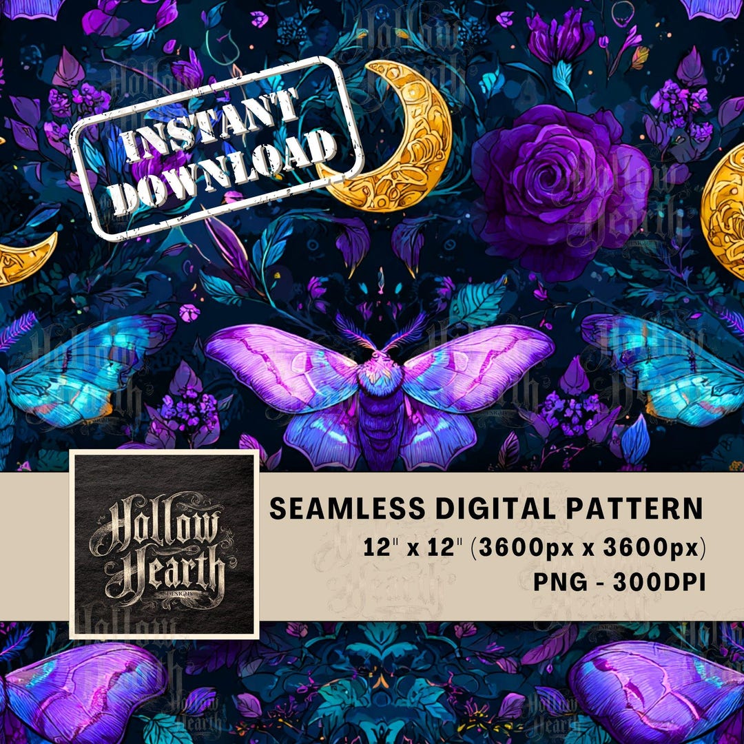 Witchy Insect Pattern Gothic Moth Seamless Pattern, Witchy Butterfly Digital Paper, Dark ...
