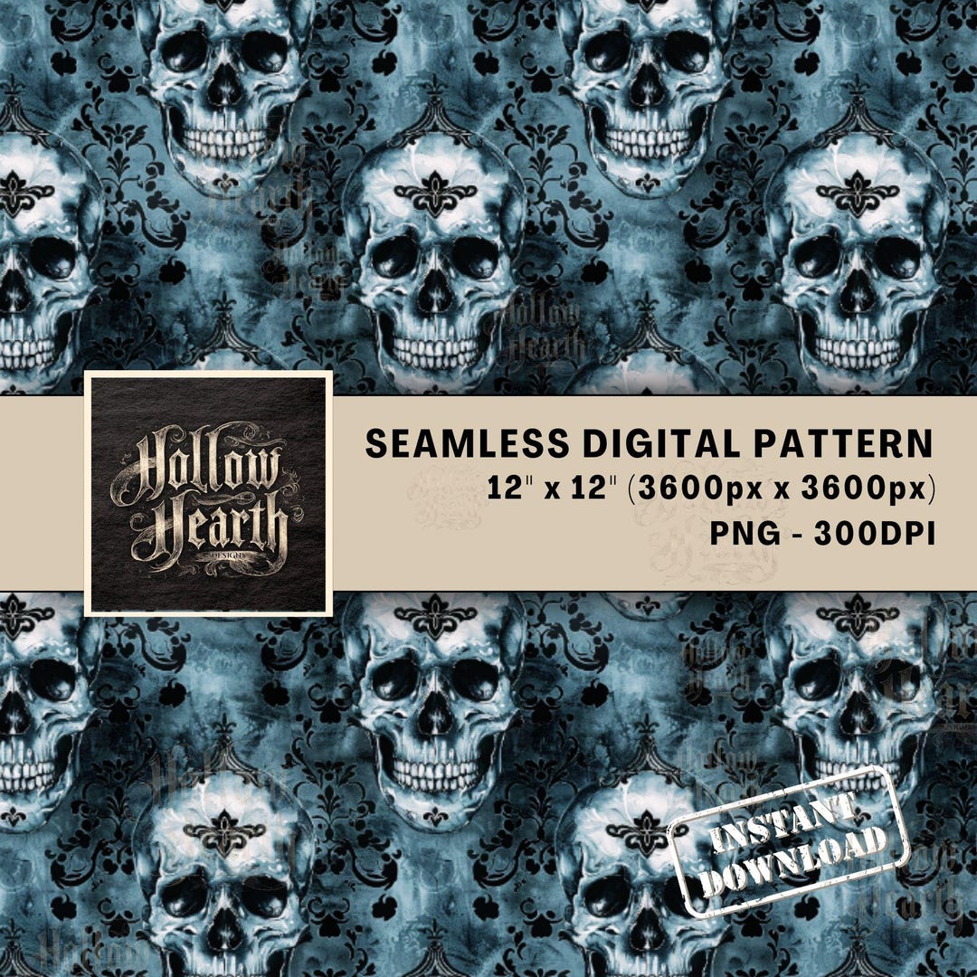 Gothic Skull Seamless Pattern Damask Skull Surface Pattern Fabric ...
