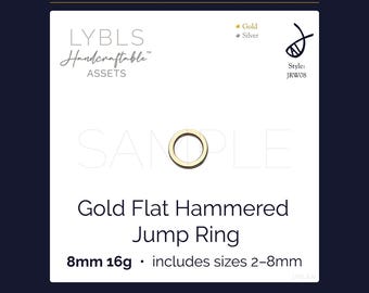 Gold Flat Hammered Jump Ring 8mm 16g (PNG) AI Reference Images - Vectors - Handcraftable™ Asset - Jewelry Component Photos - Gold/Silver