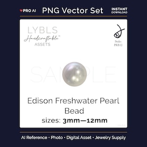 以下が含まれることがあります： エジソン淡水真珠のデジタル画像。画像はPNGベクターセットの一部です。ビーズのサイズは3mmから12mmです。画像には「LYBLS Handcraftable ASSETS」というテキストが含まれています。