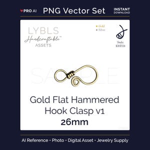 Gold Flat Hammered Hook Clasp V1 (PNG) AI Reference Images - Vectors - Handcraftable™ Asset - Jewelry Component Stock Photos - Gold/Silver