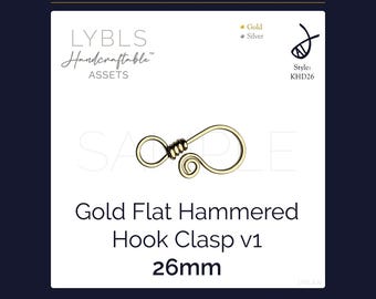 Gold Flat Hammered Hook Clasp V1 (PNG) AI Reference Images - Vectors - Handcraftable™ Asset - Jewelry Component Stock Photos - Gold/Silver