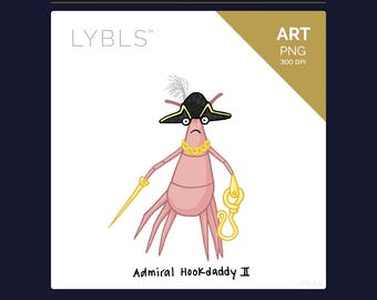 Admiral Hookdaddy II - Cartoon Lobster Portrait - PNG Vector (High-Res) 8x10 - Original Art by Fish Queen Lybls (Digital Download)