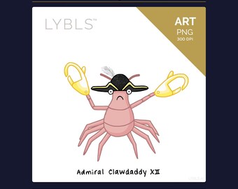 Admiral Clawdaddy XII - Cartoon Lobster Portrait - PNG Vector (High-Res) 8x10 - Original Art by Fish Queen Lybls (Digital Download)