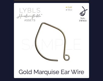 Gold Marquise Ear Wire (PNG) AI Reference Images - Vectors - Handcraftable™ Asset - Earring - Jewelry Component Stock Photos - Gold/Silver