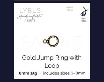Gold Jump Ring with Loop 8mm 15g (PNG) AI Reference Images - Vectors - Handcraftable™ Asset - Jewelry Component Stock Photos - Gold/Silver