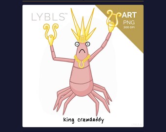 King Crawdaddy - Cartoon Lobster Portrait - PNG Vector (High-Res) 8x10 - Original Art by Fish Queen Lybls (Digital Download)