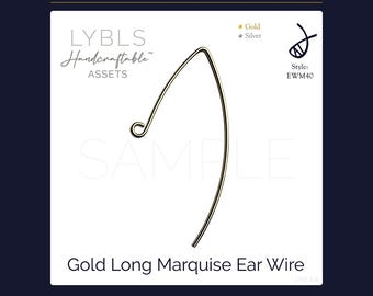 Gold Long Marquise Ear Wire (PNG) AI Reference Images - Vectors - Handcraftable™ Asset - Earring - Jewelry Supply Stock Photos - Gold/Silver