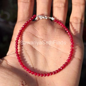 Faceted Ruby Bead Bracelet – Minimalist Gemstone Jewelry, July Birthstone Stacking Gift