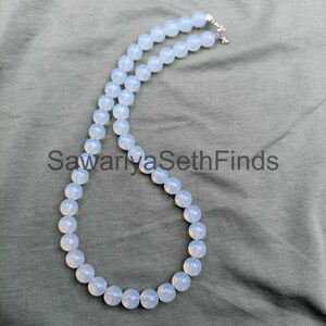 Opalite 8mm Round Beaded Necklace, Sterling Silver Clasp, Ethereal Iridescent Gemstone Jewelry