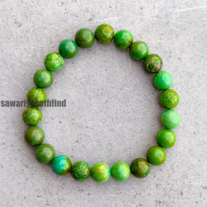 Green Turquoise Bracelet 8mm Round Beads, Natural Gemstone Bracelet, Handmade Boho Jewelry, Gift for Her
