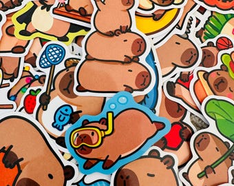 Capybara stickers! 10 PACK vinyl capybara stickers that can stick on to almost anything! (Water bottles, laptops, skateboard and more!)