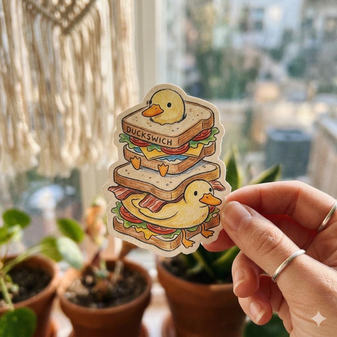 Sticker Goose Sandwich, Funny Food Amigurumi Cute Duck Sticker, Vinyl ...