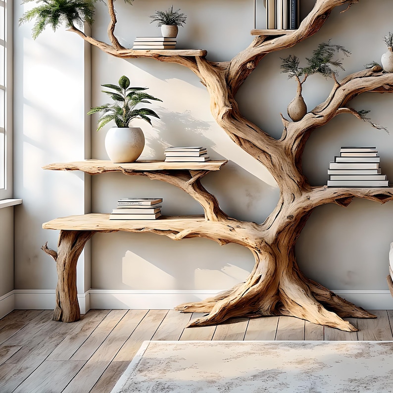 Handmade Tree Branch Bookshelf Creative Design, Both Convenient for ...