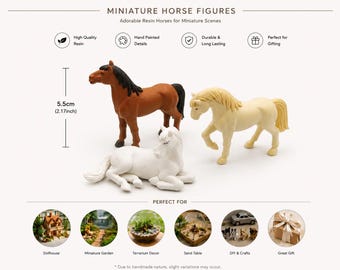 Miniature Horse Figurines Set, 5.5cm Resin Farm Animal Decor for Dollhouse, Fairy Garden, Terrarium & Diorama Scenes
