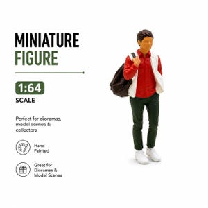 Miniatura de excursionista em escala 1:64, diorama de pessoas em miniatura, miniatura para micromundo, acessórios para dioramas, microfigura humana para artesanato e cenários.