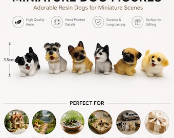 Miniature Dog Figurines Set, Resin Tiny Dog Figures for Dollhouse, Diorama, Fairy Garden, Terrarium Decor, Sand Table Model