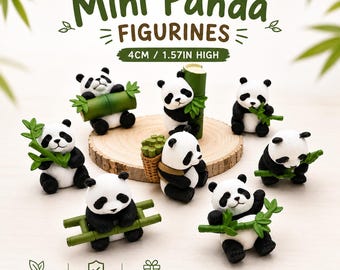 Mini Panda Figurines, Tiny Panda Miniatures for Fairy Garden, Terrarium Decor, Cake Topper, Desk Decor, Cute Panda Gift, Set of 4 or 8