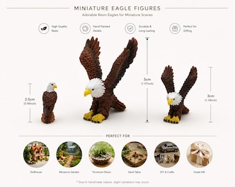 Miniature Eagle Figurines Set,Hand Painted Resin Eagle Mini Animals, Bald Eagle Fairy Garden Decor,Dollhouse Terrarium Craft Figurines