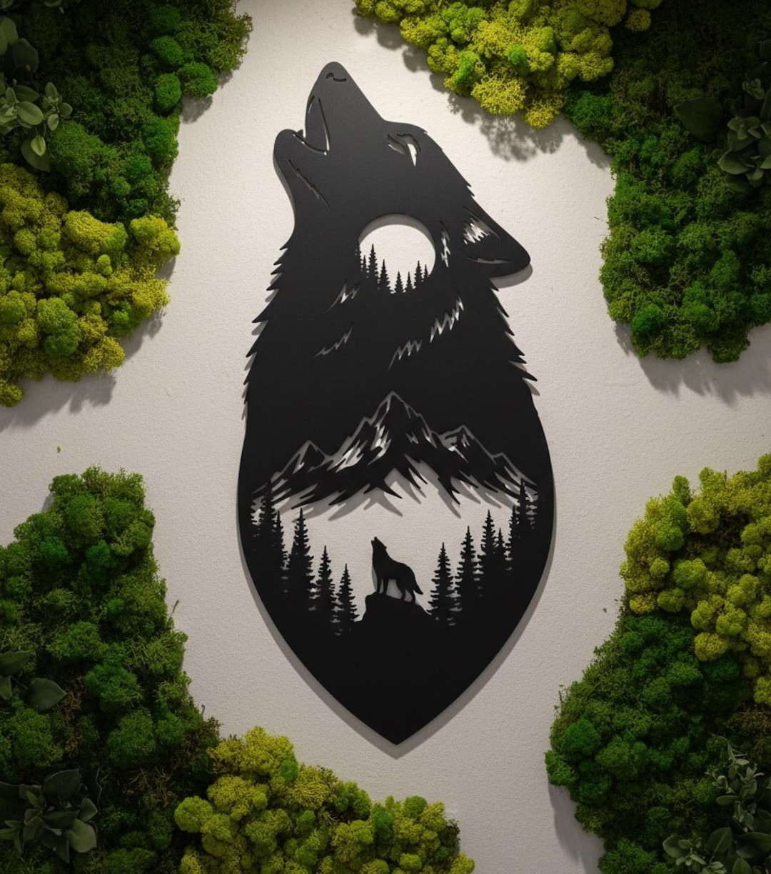 Howling Wolf Metal Wall Art - Mountain Forest Landscape Sign - Wolf ...