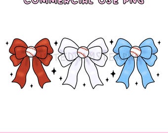 Baseball Bow PNG // Red White Blue Bows // Baseball Clipart | Game Day Shirt Design Sublimation