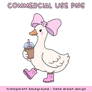 pink bow goose PNG || pastel iced coffee girlie sublimation design