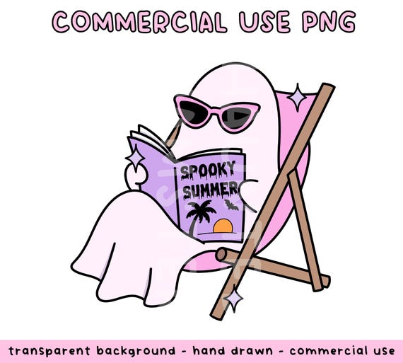 beach reading ghost PNG || spooky summerween sublimation design for shirts, cups, bags, stickers, more