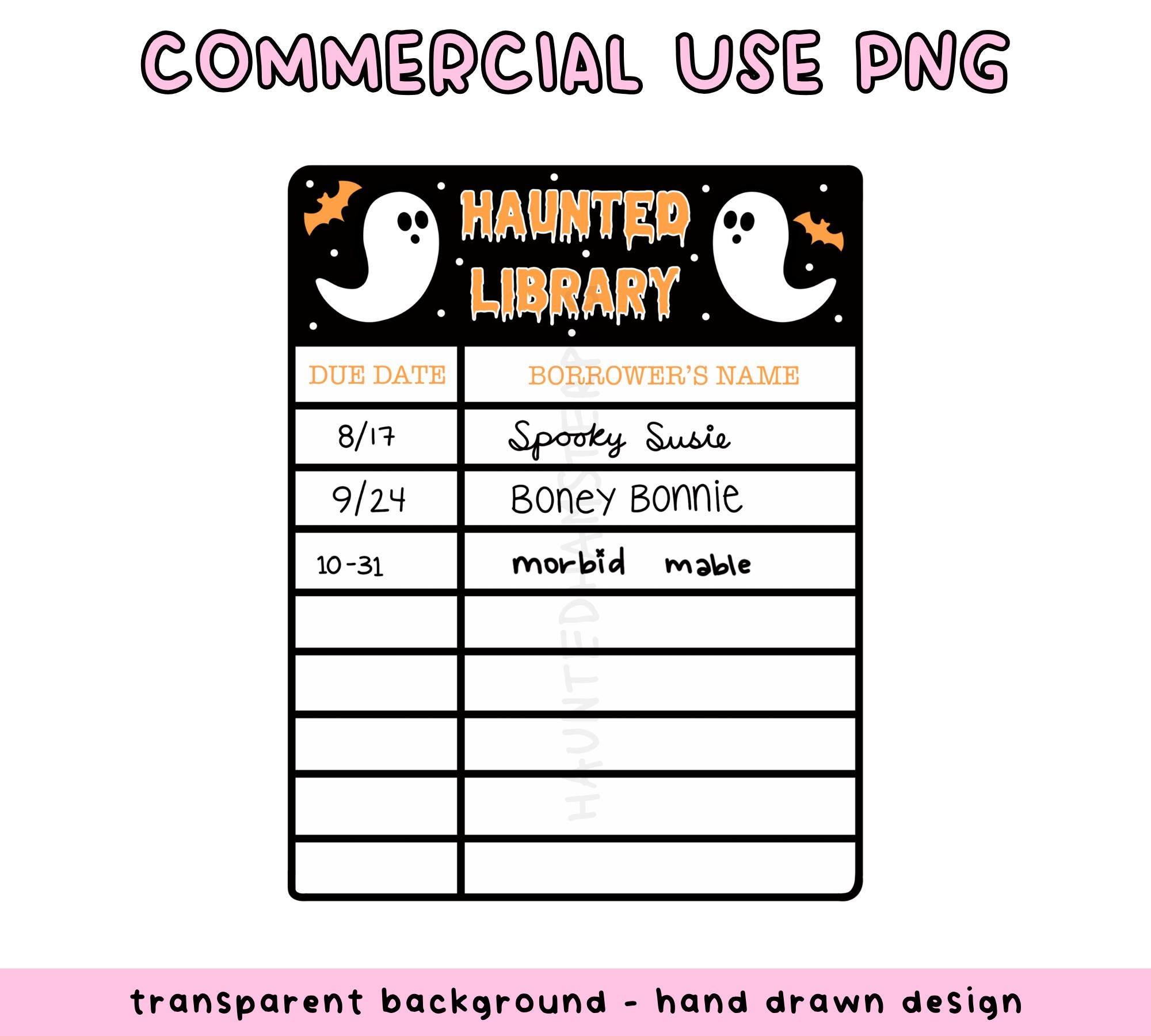 Library Check Out Sticker Haunted Library Checkout Card PNG || Spooky Bookish Digital Sticker - Etsy