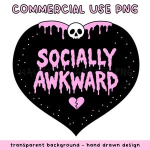 Socially awkward emo heart PNG // sublimation design for stickers, mugs, shirts, bags, more