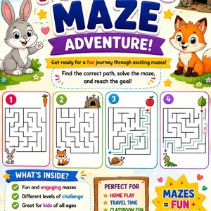 Labyrinth Puzzle-Buch für Kinder im Alter von 4-8 | 25 lustige Labyrinthe | Druckbares PDF Aktivitäten Buch | Leichte Denkspiele | Vorschule & Kindergarten Arbeitsblätter
