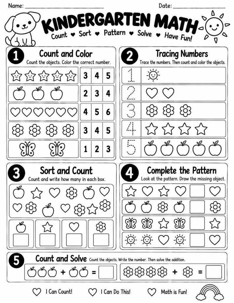 Kindergarten Math Worksheets | Counting, Number Bonds, Number Order ...