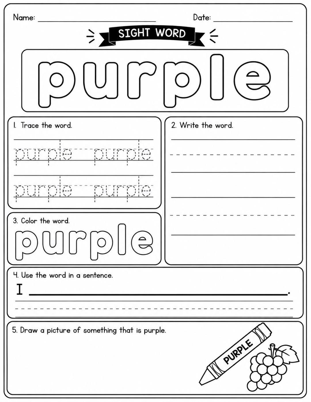 Color Names Activity Workbook for Kids | Trace & Color Sight Words ...