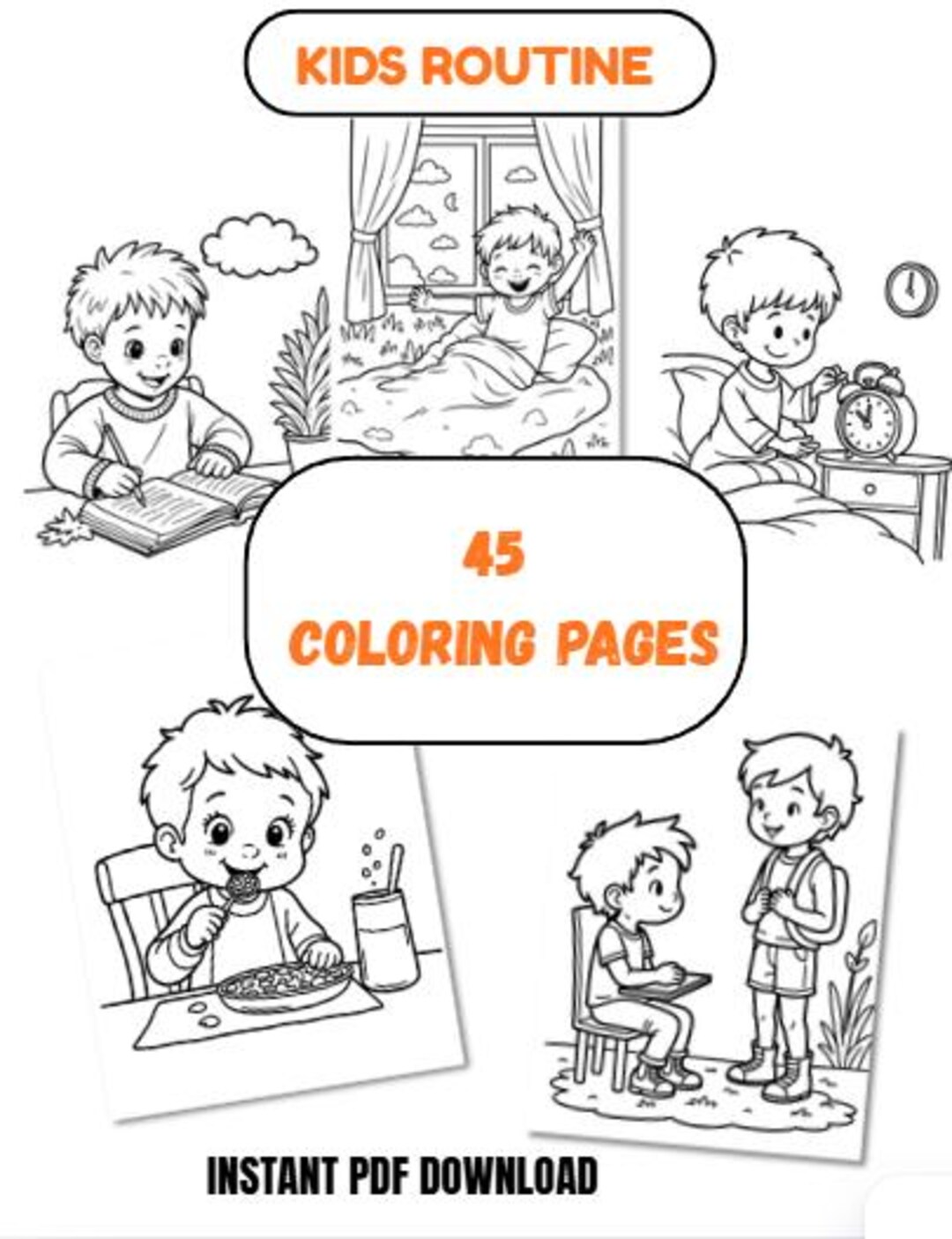 Kids Daily Routine Coloring Book | 45 Printable Pages | Morning to ...