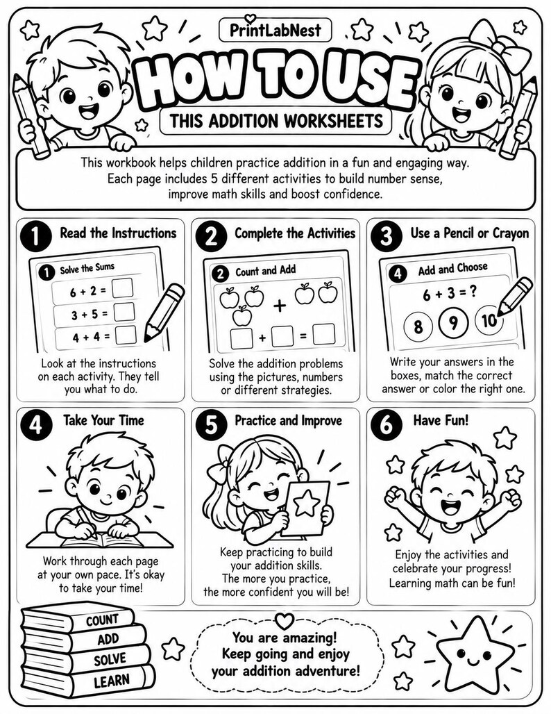 Addition Worksheets for Kids, Printable Math Activities, Kindergarten ...