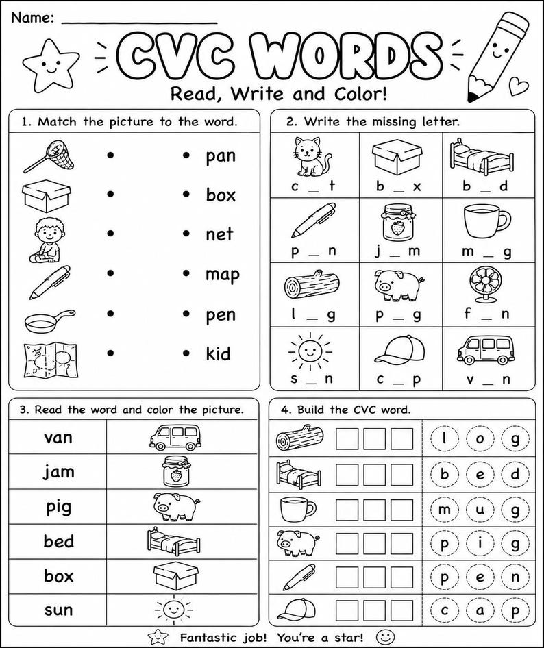 CVC Words Phonics Workbook | 30 Printable Literacy Worksheets for Preschool & Kindergarten | Reading - Spelling Practice image 8