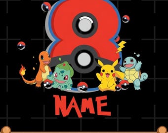 Custom Name and Age Poke-mon PNG, Birthday Pokem0n Graphic, Custom Game Birthday boy, Custom Pokeball Family Bday