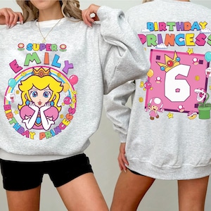 Princess Peach Birthday Shirt, Mario Theme Party, Custom Name Tee bild 5