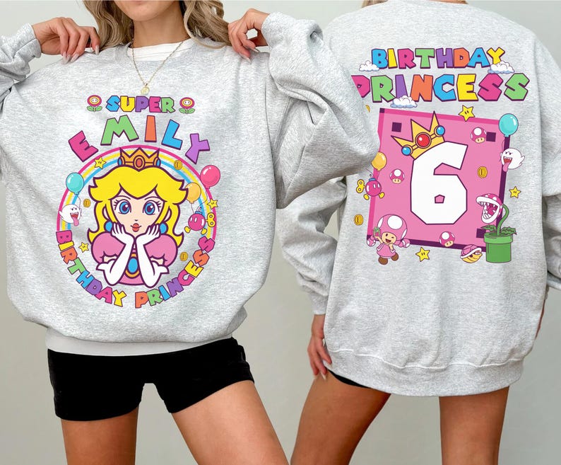 Princess Peach Birthday Shirt, Mario Theme Party, Custom Name Tee bild 5