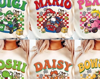 Retro Mario Kart Characters Shirt, Mario Birthday Group Tee