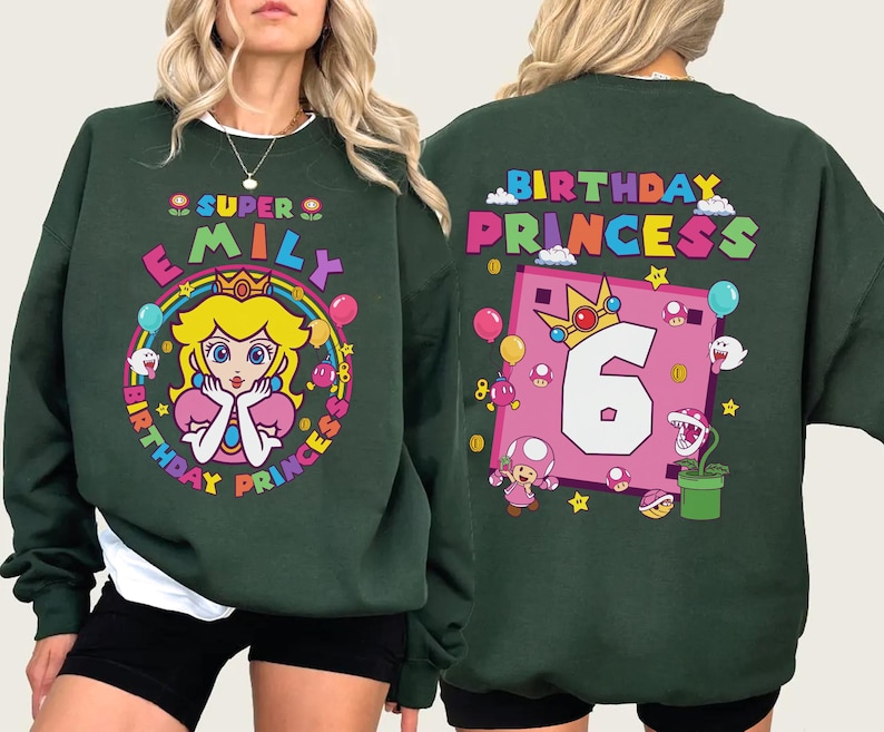 Princess Peach Birthday Shirt, Mario Theme Party, Custom Name Tee bild 2