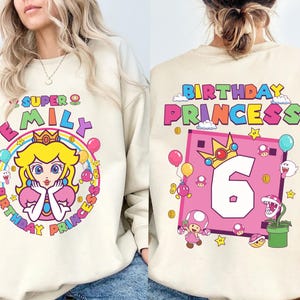 Princess Peach Birthday Shirt, Mario Theme Party, Custom Name Tee bild 1