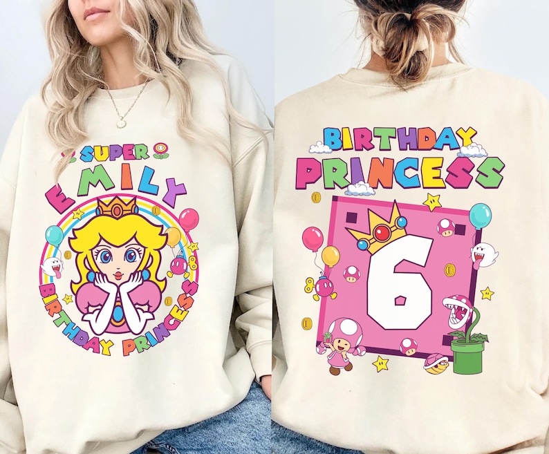 Princess Peach Birthday Shirt, Mario Theme Party, Custom Name Tee bild 1