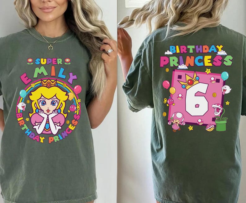 Princess Peach Birthday Shirt, Mario Theme Party, Custom Name Tee bild 6