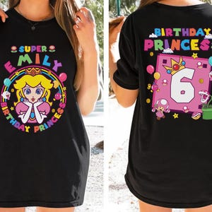 Princess Peach Birthday Shirt, Mario Theme Party, Custom Name Tee bild 4