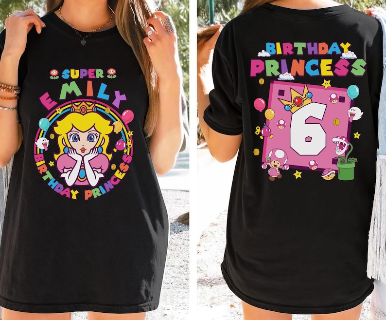 Princess Peach Birthday Shirt, Mario Theme Party, Custom Name Tee bild 4