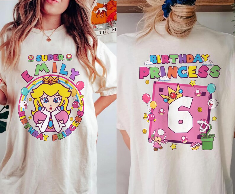 Princess Peach Birthday Shirt, Mario Theme Party, Custom Name Tee bild 3