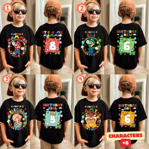 Custom Mario-personages verjaardagsshirt, familie-T-shirt, feestcadeau afbeelding 1