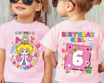 Princess Peach Birthday Shirt, Mario  Theme Party, Custom Name Tee