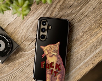 Funda para teléfono con diseño de gato divertido y original / Tapa dura brillante/mate